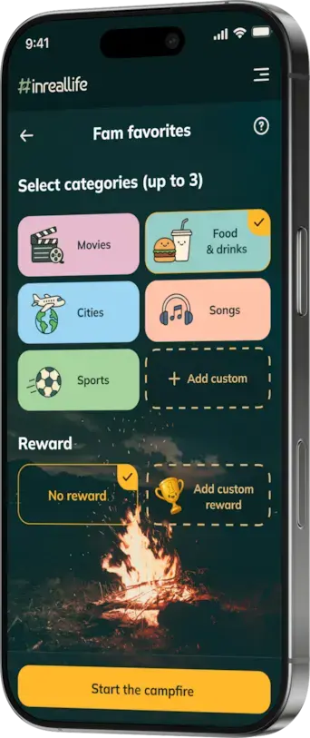 Fam favorites create game page screenshot